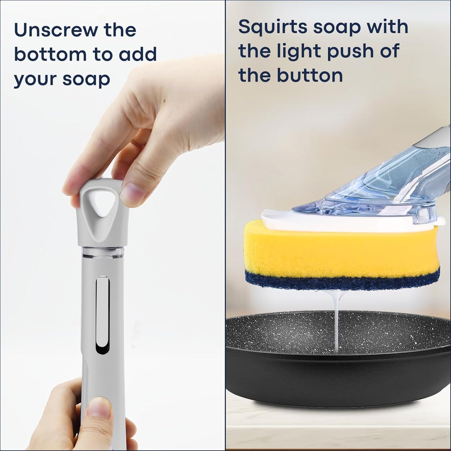 Dish Brush with Soap Dispenser Storage Set with 2 PCS Sponge Refills & Holder, Soap Dispensing Dish Brushes, Sponge with Soap Dispenser Handle, Dish Sponges with Handle for Dishes Pans Pots Sink