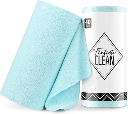 Fantasticlean Microfiber Cleaning Cloth Roll -40 Pack, Tear Away Microfiber Towels, 12" x 12", Reusable, Washable, Scratch Free, Ultra Absorbent Dishcloth for All-Around Cleaning Supplies (White)
