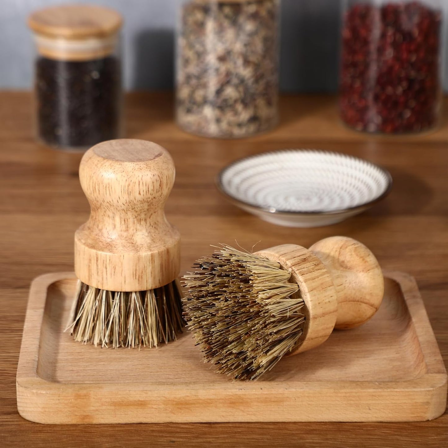 Nuenen 12 Packs Bamboo Dish Scrub Brushes Wooden Scrubbers Set Kitchen Dishwashing Scrubber with Natural Sisal Bristles for Iron Pot Pan Sink(Sisal)