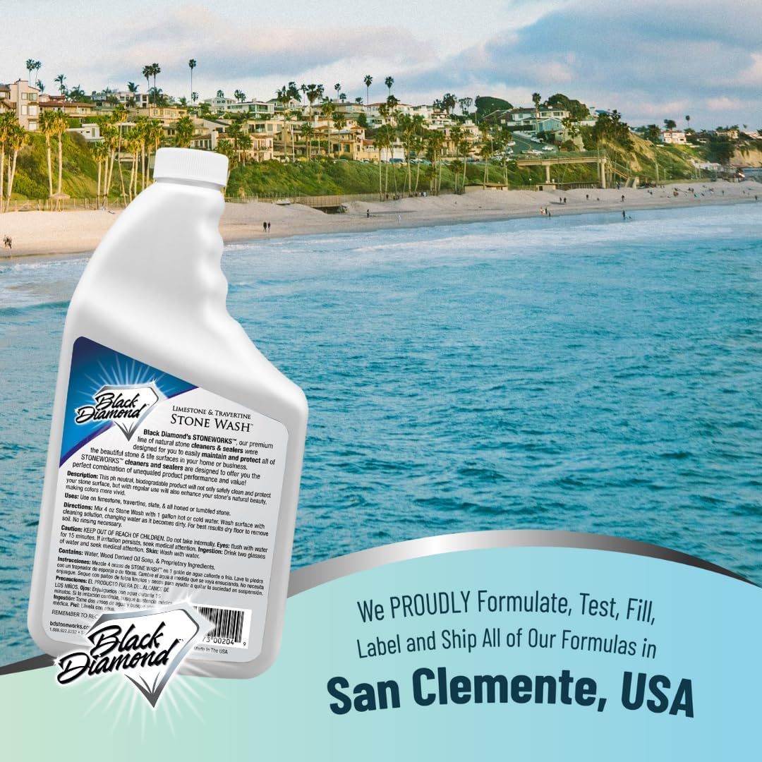 Black Diamond Stoneworks Natural Stone Cleaner - Limestone, Slate & Travertine Cleaner - Natural Stone Shower Cleaner for Marble - Concentrated PH Neutral Stone Floor Cleaner - 1-Gallon.