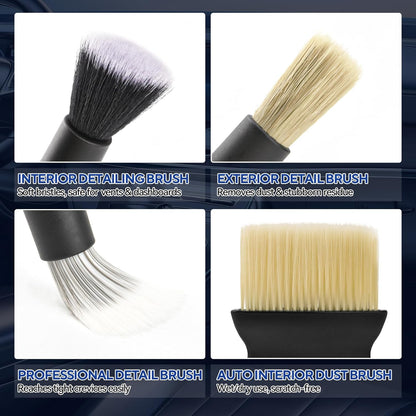 7PCS Car Detailing Brush Kit - Ultra Soft Boars Hair Car Interior Detailing Brushes, Includes 4 Different Brushes, Multi-use for Cleaning Interior or Exterior - Perfect Car Accessory Gift