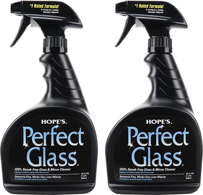 HOPE'S Perfect Glass Cleaner Spray, Streak-Free, Ammonia-Free Window, Mirror, Screen, Tinted Glass, and Shower Door Cleaner, Indoor and Outdoor Glass Surfaces, 32 Fl Oz, Pack of 1