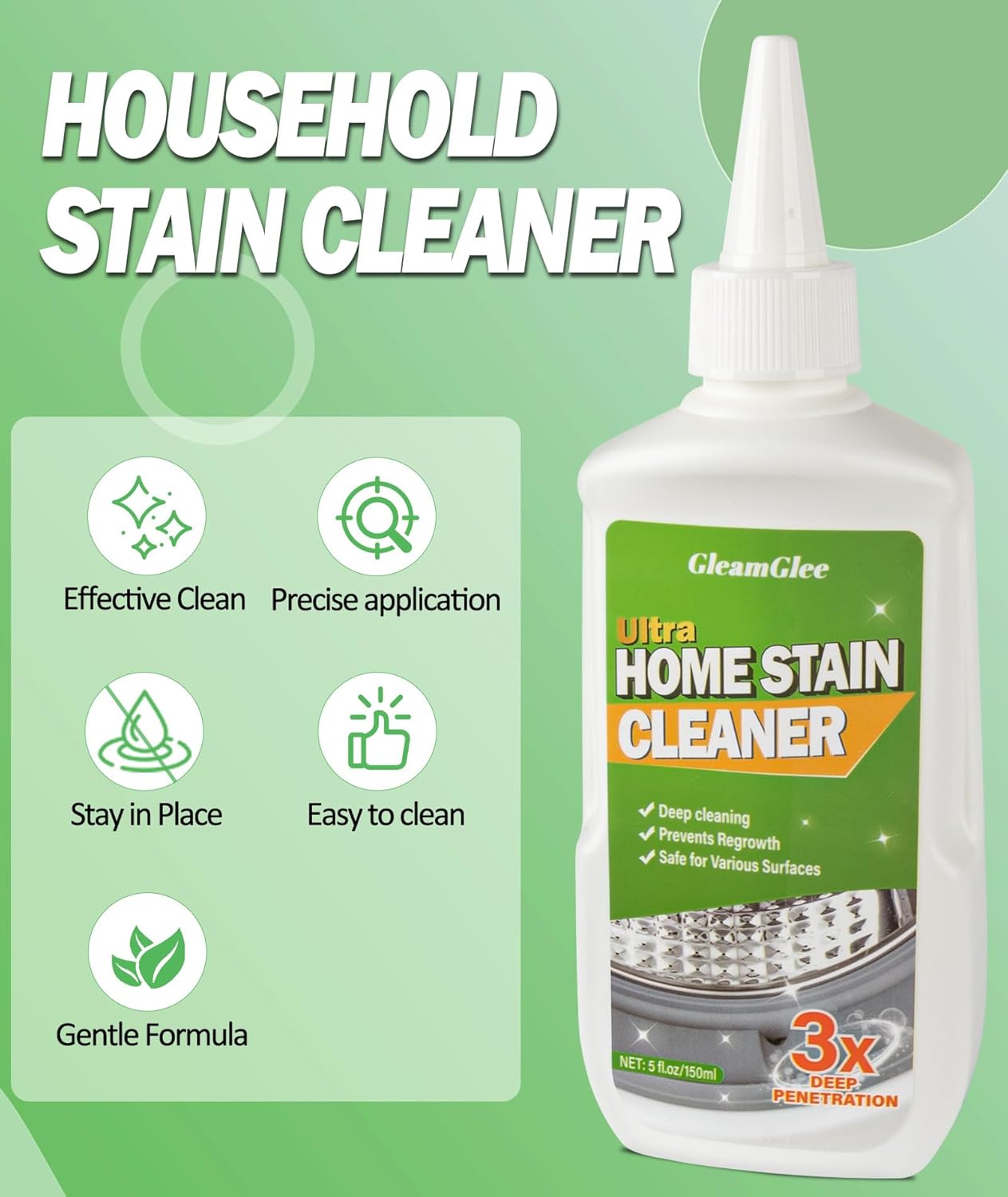 GleamGlee Home Remover Gel, Powerful Washing Machine Gasket Cleaner, Heavy Duty Cleaning Solution for Washing Machine, Refrigerator Strips, Bathroom Grout, Tiles, Sink, Shower - 5 Fl.Oz