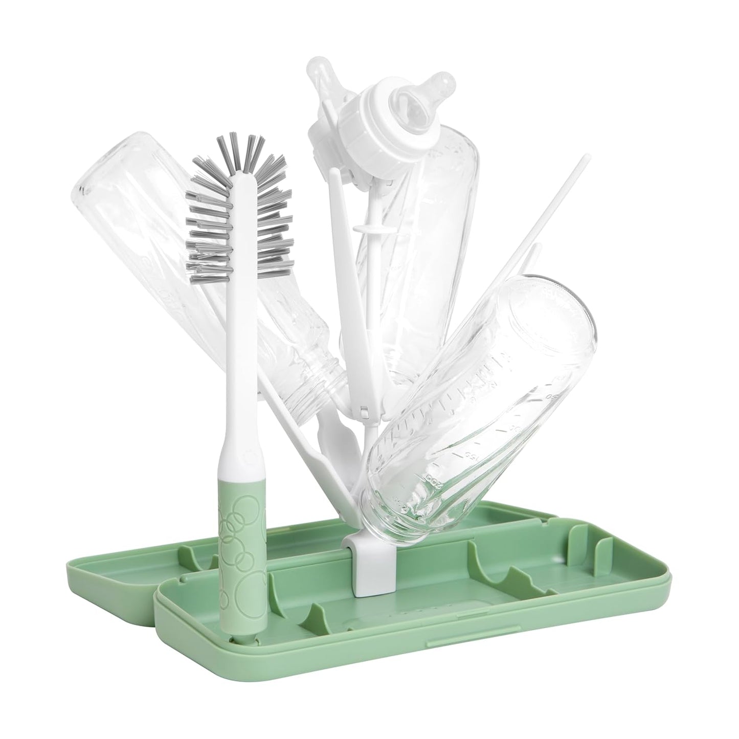 Ubbi On-the-Go Drying Rack and Brush Set, Includes Travel Case and Bottle Brush for Compact Storage, Holds Up To 8 Bottles, Baby Travel Accessories, Gray