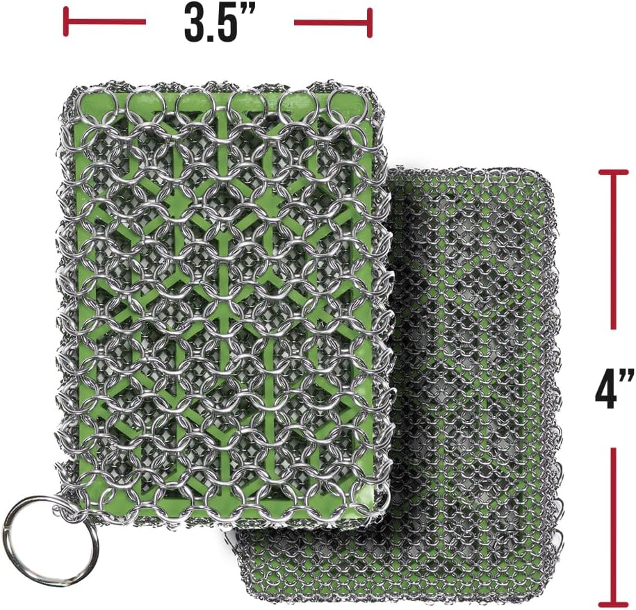 Knapp Made Combo Chainmail Cast Iron Scrubber with Silicone Core - Heavy Duty Rings and Fine Chainmail Rings -Premium Cleaner -Perfect for Cast Iron Cookware,Skillet,Woks
