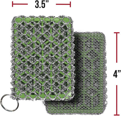 Knapp Made Combo Chainmail Cast Iron Scrubber with Silicone Core - Heavy Duty Rings and Fine Chainmail Rings -Premium Cleaner -Perfect for Cast Iron Cookware,Skillet,Woks