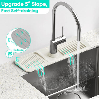24 Inch Longer Faucet Mat for Kitchen Sink, 5° Slope Fast Self-draining, Kitchen Sink Splash Guard Silicone Sink Faucet Mat Splash Guard Kitchen Sink Area Tidy Splash Faucet Guard Draining Mat