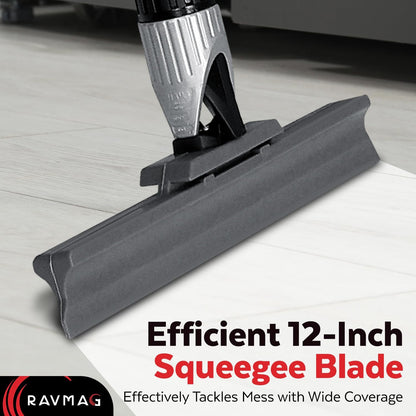 Heavy Duty Floor Squeegee for Concrete and Tile Floor - Silicone Squeegee Broom Floor Scrubber - Large Single Cast Rubber Blade Aluminum Long Handle 360° Swivel Joint - Garage Shower Window Cleaning