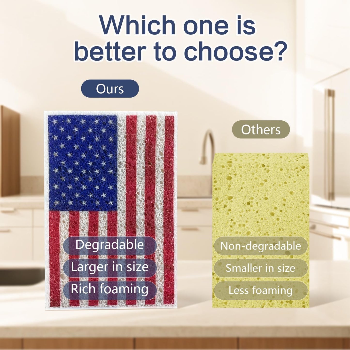 Cellulose Sponges, Large Size 4" x 6" x 1" - Heavy Duty Scrub Kitchen Sponge, Clean Tough Messes Without Scratching Kitchen Cleaning Pads, Pop Up Eco DIY (6 Pack), Green