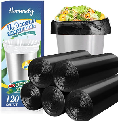 Hommaly 2 Gallon (1.8-2 Gal)120 pcs Small Clear Trash Bags, Strong 1.8 Gallon Garbage Bags, Bathroom Trash Can Bin Liners Unscented, Mini Plastic Bags for Office, Waste Basket Liner,Fit 6,7,8 Liters