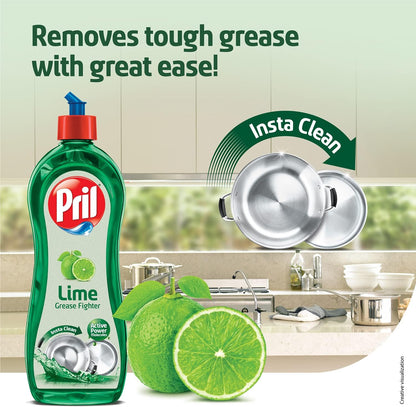 Pril Lime Liquid Dishwash Gel - 750ml | Dish Cleaning Liquid Gel with German Technology - Active Power Molecules Leaves No Residue, Grease Cleaner For All Types of Utensils