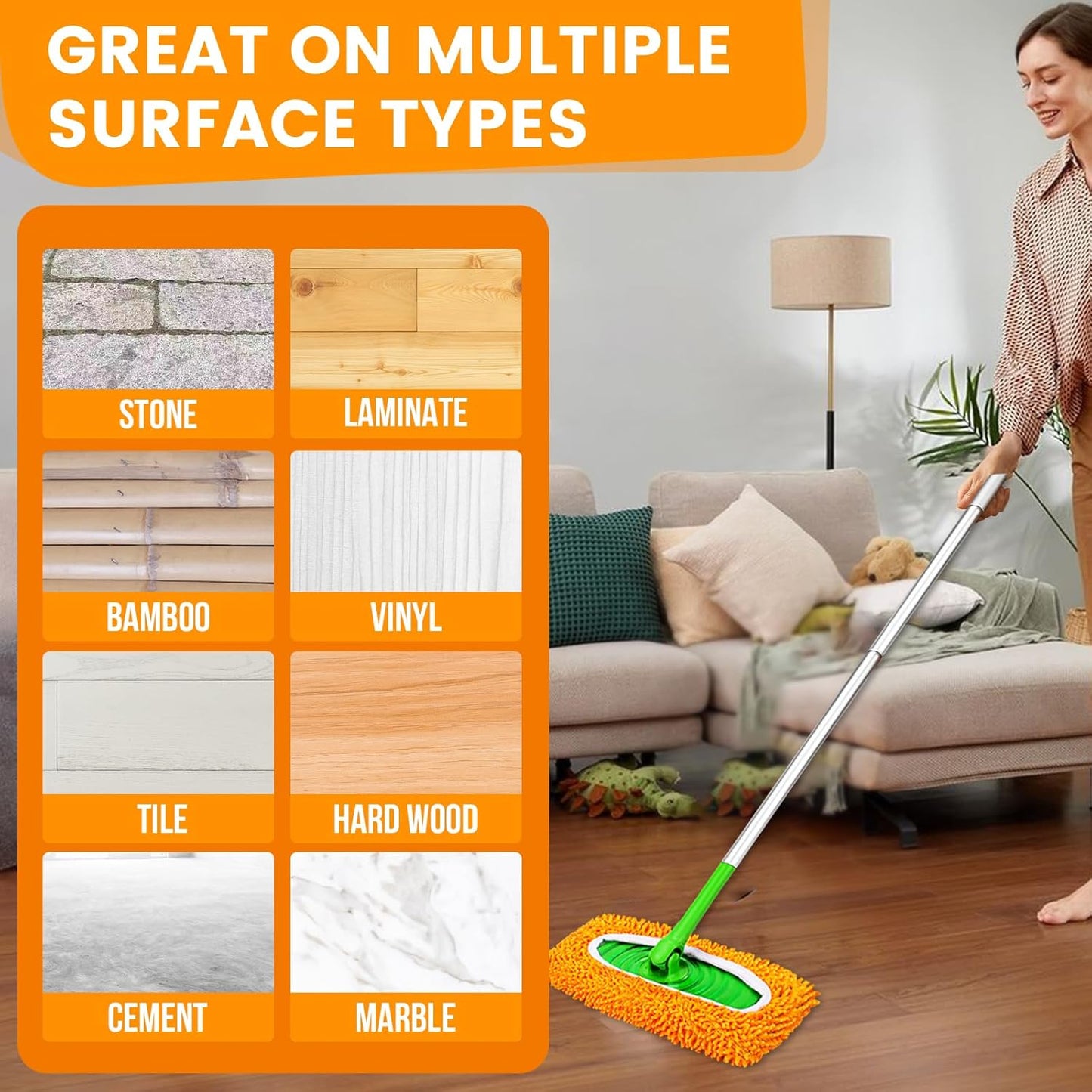 6Pcs Reusable Microfiber Mop Pads Compatible with Sweeper Mop, Replacement Wet Mopping pad Refills & Washable Dry Sweeping Cloths for Surface/Hardwood Floor Cleaning