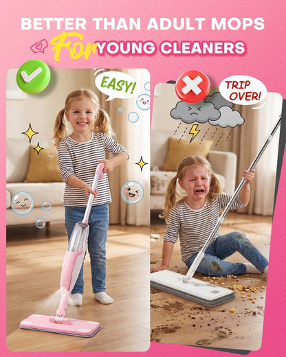 Toddler Spray Mop-Montessori Toys Mini Size Cleaning Mini Mop that Really Spray -Kid Pretend Play Toys Gift for Toddlers Girls Boys