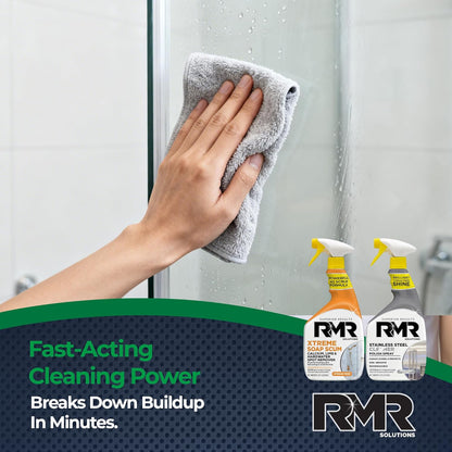 RMR Buildup Breakdown Bundle – Xtreme Soap Scum Remover + Stainless Steel Cleaner Polish, 2-Step Bathroom & Kitchen Cleaning Kit for Shower, Tub, Tile, Glass & Stainless Appliances, 2–32 Oz Bottles
