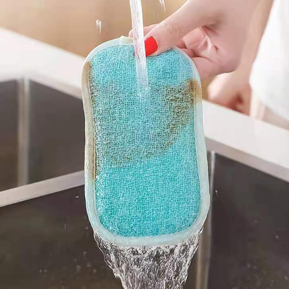 4 PCS Scouring Pad Sponges Kitchen Microfiber Cleaning Sponges Reusable Dish Sponge for Dishes, Pots and Pans