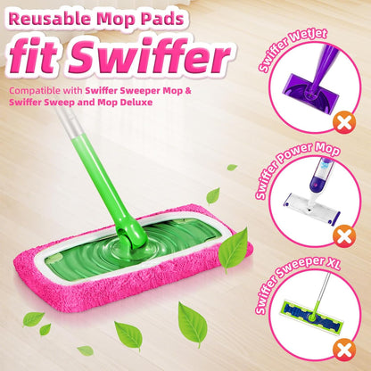 Reusable Mop Pads Compatible with Swiffer Sweeper Mop, Microfiber Dry Sweeping Cloths & Machine Washable Wet Pads Refill for Use on All Sealed Floors - Stone, Hardwood, Laminate & Tile (6 Blue)
