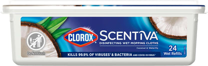 Clorox Scentiva Disinfecting Wet Mop Pad, Disposable Mop Heads, Coconut and Waterlily, 2 Packs, 24 Wet Refills Per Pack (Package May Vary)