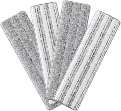 JOYMOOP 17.7-Inch Microfiber Flat Mop Replacement Pads – Washable Reusable Grey & Stripe, Pack of 4 Heavy-Duty Wet & Dry Refill for JOYMOOP Flat Mop & Bucket System