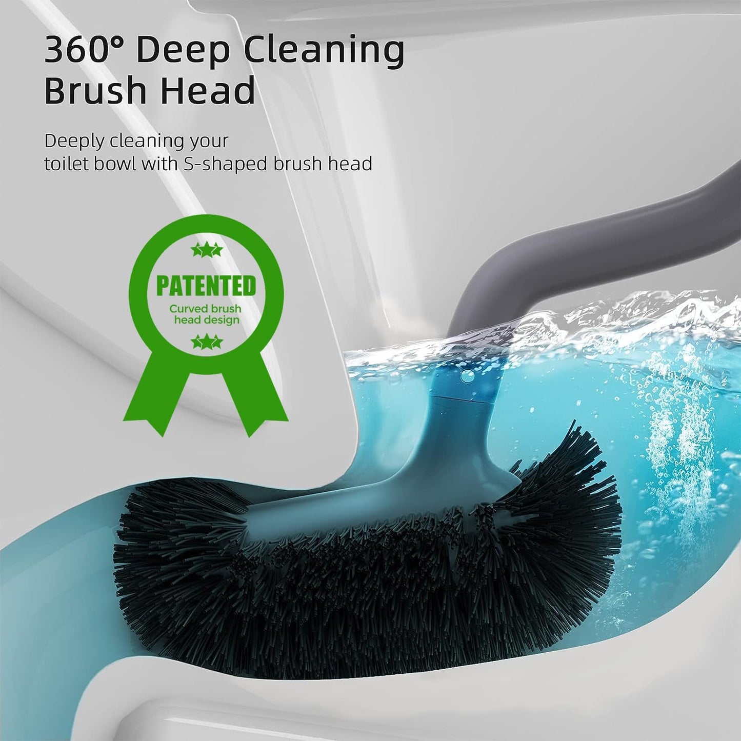 HAMITOR Toilet Bowl Brush Holder Set: Bathroom Deep Cleaning Toilet Cleaner Scrubber Under Rim with Curved Bristle for Dead Corner Clean - Hidden Rv Toilet Decorative Accessories with Caddy- White