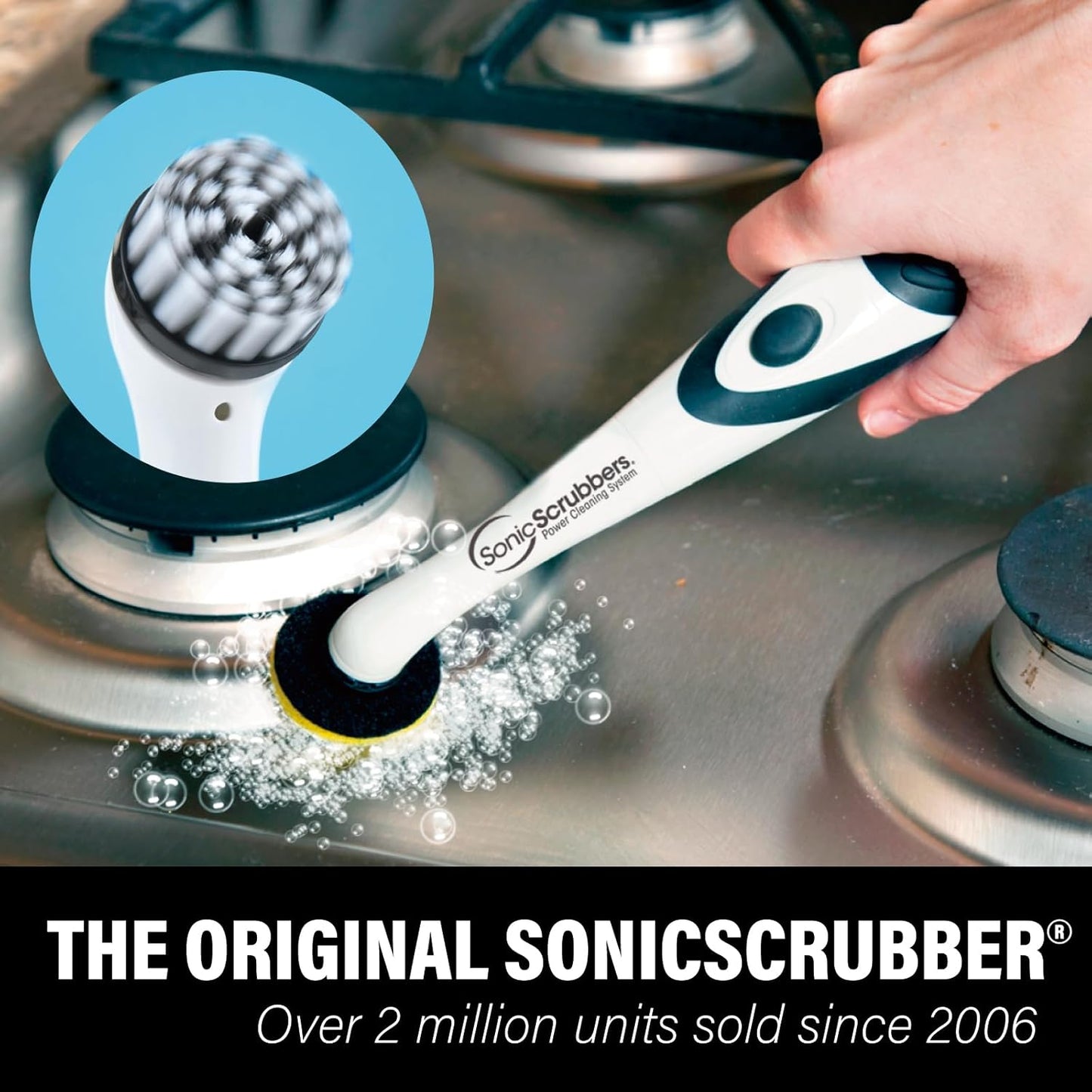 Sonic Scrubber – Super Electric Cleaning Brush | 3 Heads & 4 Multi-Firm Pads to Scrub, Polish & Clean Tile, Grout, Kitchen, Bathroom & More | Water-Resistant | Well-Loved in Japan
