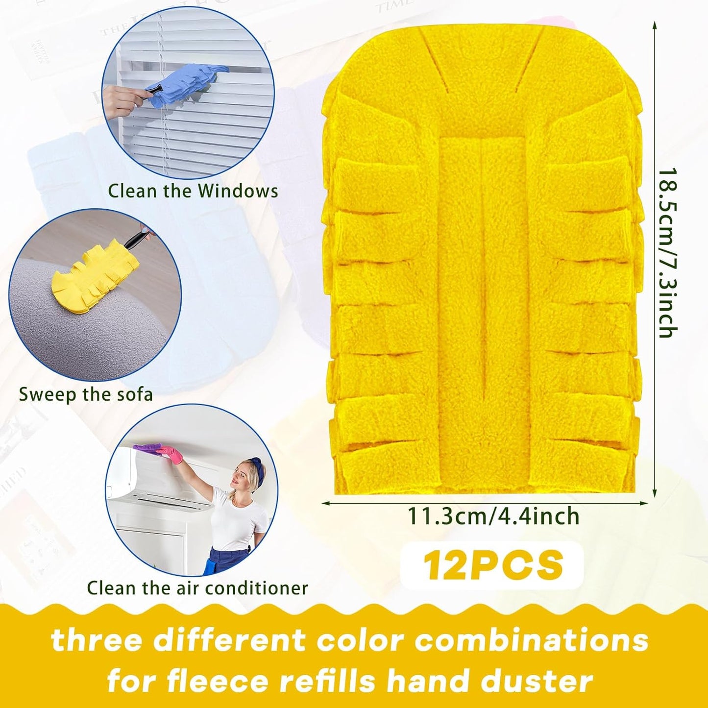 Zubebe 12 Pcs Duster Refill Reusable Fleece Duster Refills Feather Flat Dusters Multi Surface Washable Cleaning Pads Tools for Home, Blinds, Car, Pet, Furniture, Fans (Dark Color)