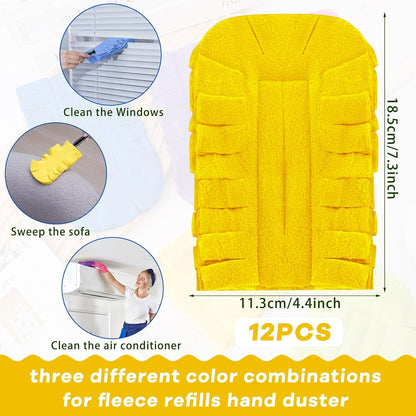 Zubebe 12 Pcs Duster Refill Reusable Fleece Duster Refills Feather Flat Dusters Multi Surface Washable Cleaning Pads Tools for Home, Blinds, Car, Pet, Furniture, Fans (Dark Color)
