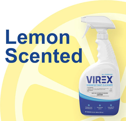 VIREX Diversey CBD540540 All Purpose Disinfectant Cleaner, For Home & Commercial Use, Kills 99.9% of Germs, Multi-Surface, Lemon Scent, Capped Ready-to-Use Spray, 32-Ounce