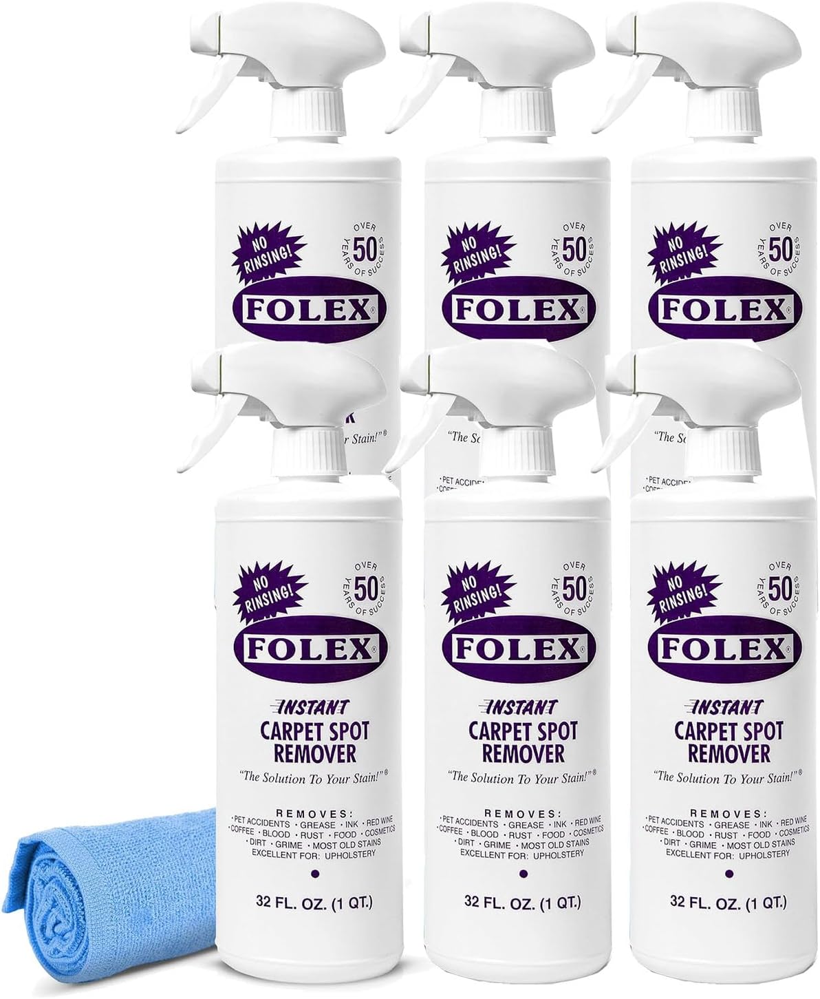 FOLEX Instant Carpet Spot Remover 32 oz – Powerful Stain Remover for Carpets, Upholstery & Rugs – Eliminates Pet Stains, Grease, Red Wine, Food, Makeup & More – With Reusable Cleaning Cloth – 1 Pack