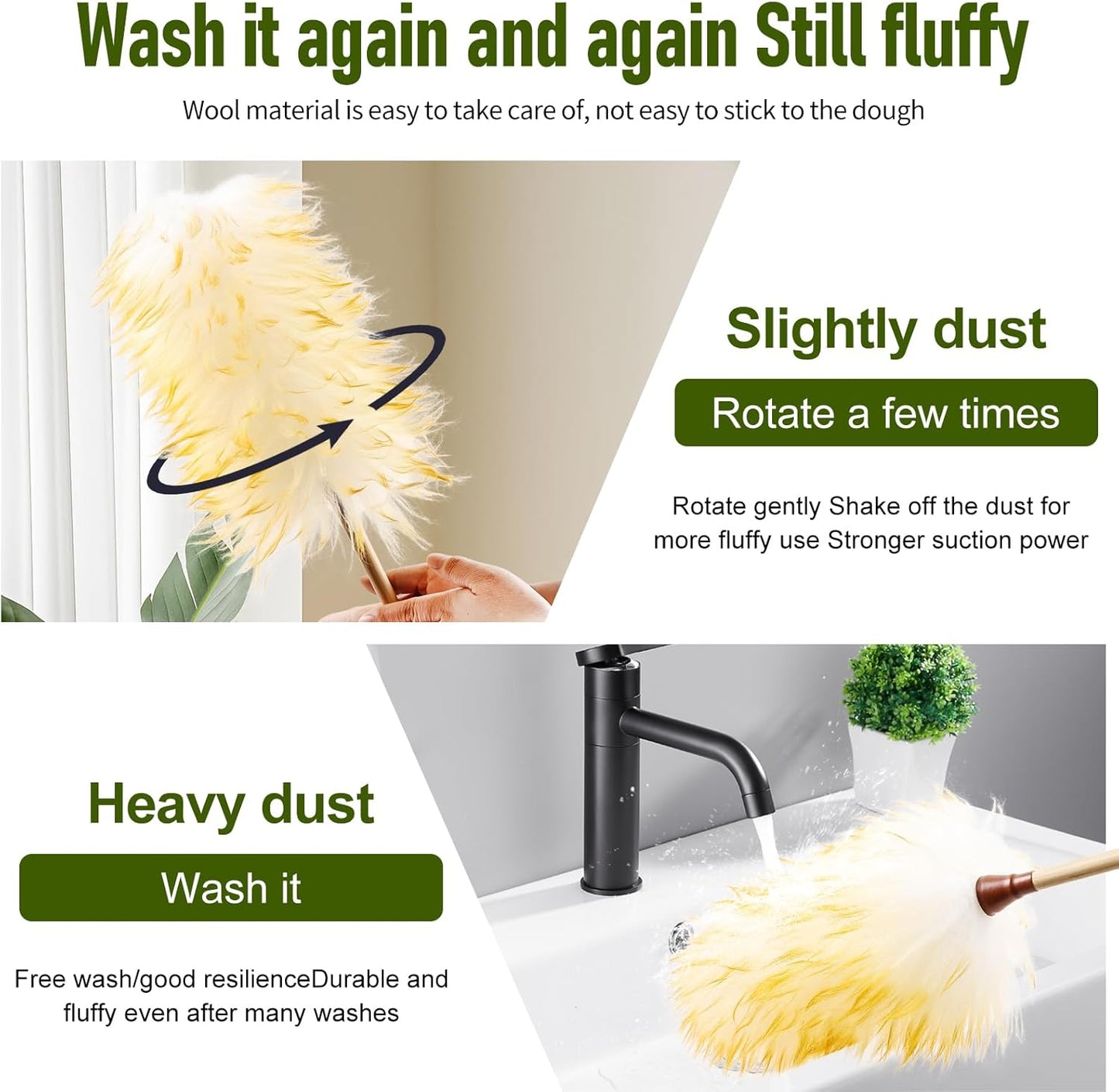 Extendable Lambswool Duster 25-64" Retractable Telescopic Handle Removable Head Multi-Surface Cleaning Tool for Ceiling Fans, Windows, High Walls, and Hard-to-Reach Areas (2pcs)