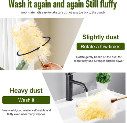 Extendable Lambswool Duster 25-64" Retractable Telescopic Handle Removable Head Multi-Surface Cleaning Tool for Ceiling Fans, Windows, High Walls, and Hard-to-Reach Areas (2pcs)