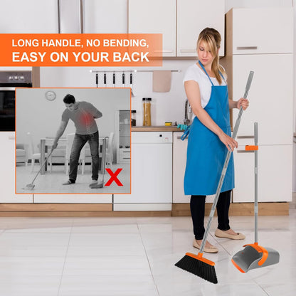 Broom and Dustpan Set, Household Broom with Dustpan Combo Set, 51" Long Handle, Dust Pan Set for Kitchen Office Lobby Floor