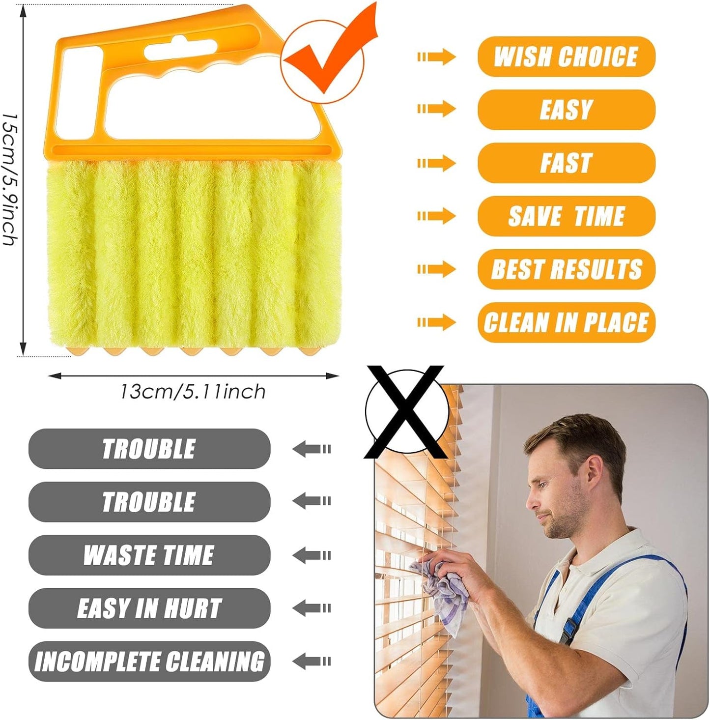Geiserailie 1 Pcs Window Venetian Blind Cleaner Duster Tool Washable 7 Fingers Dusting Cleaner and Air Vent Shutter Brush Blinds Air Conditioner Fan Duster Dirt Housekeeping Tool (Orange)