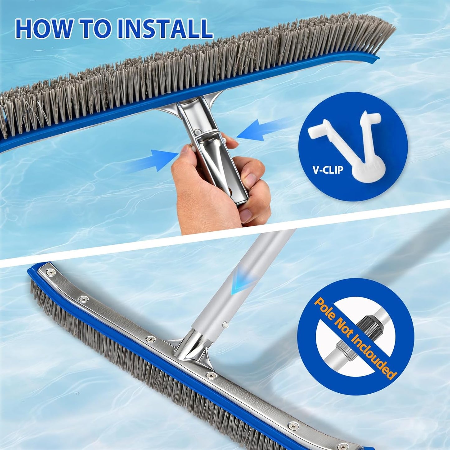 5-Inch Pool Brush Head - Combo Nylon & Stainless Steel Wire Bristles, Heavy Duty Metal Pool Brushes for Extra Scrubbing Power, for Cleaning Inground Pool Tiles, Concrete, Walls, Floor, Steps, Corners