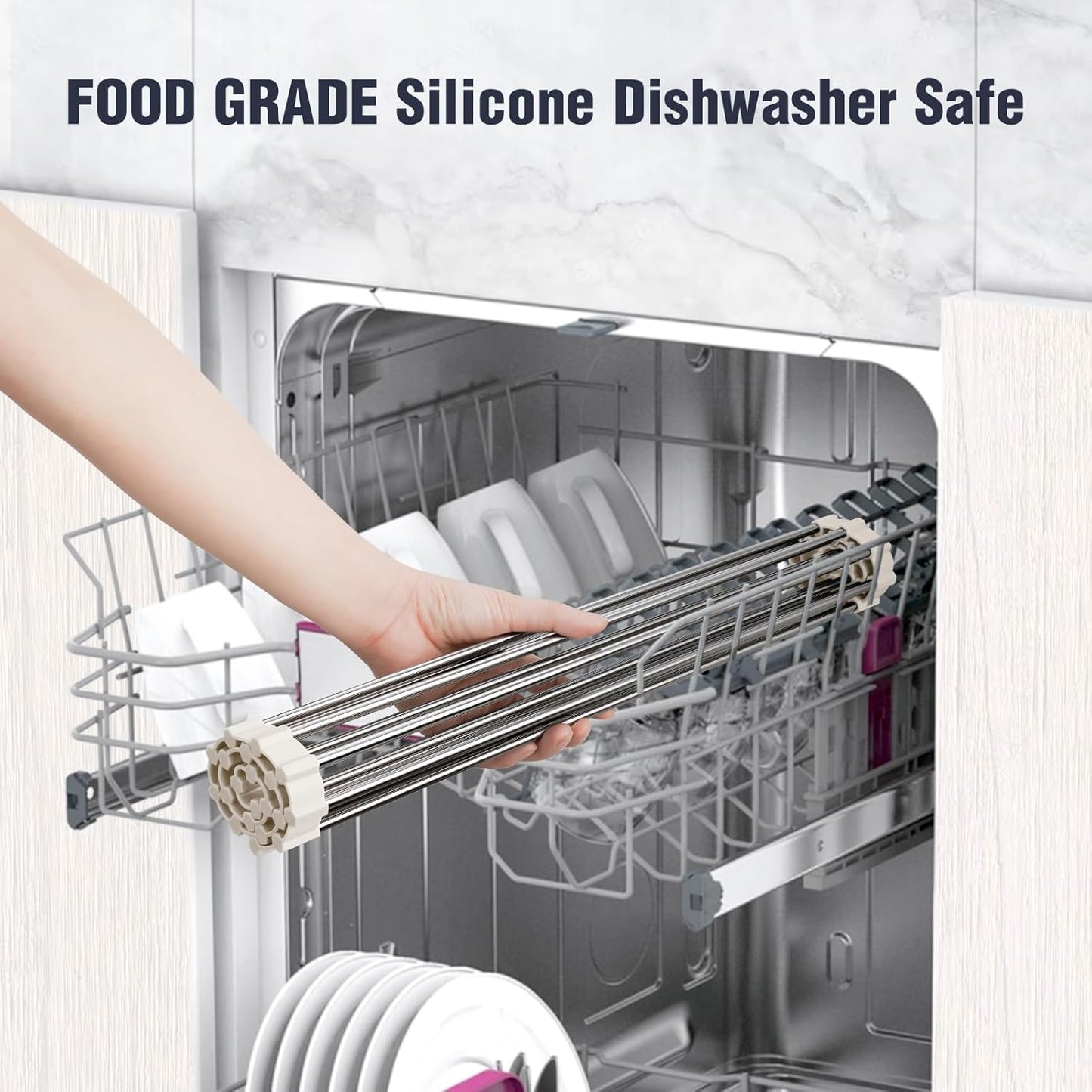 Tomorotec 17.7" x 15.5" Roll Up Dish Drying Rack Over Sink Drying Rack Sink Cover Kitchen Sink Accessories Gadget Multipurpose Organizer Foldable Stainless Steel Drainer (Grey)