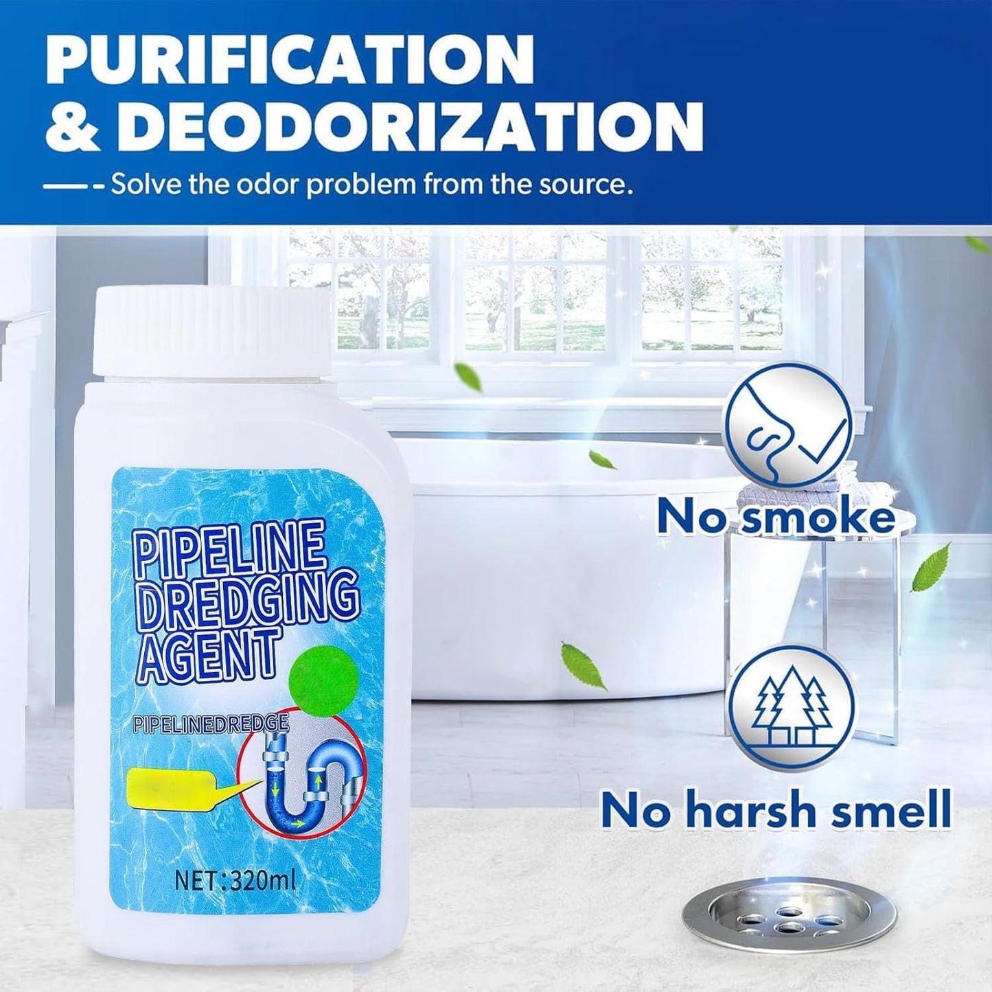 Multi-Purpose Pipeline Dredging Agent, Toilets, Bathroom Drains & Floor Pipes | Safe for All Pipe Types 1PCS
