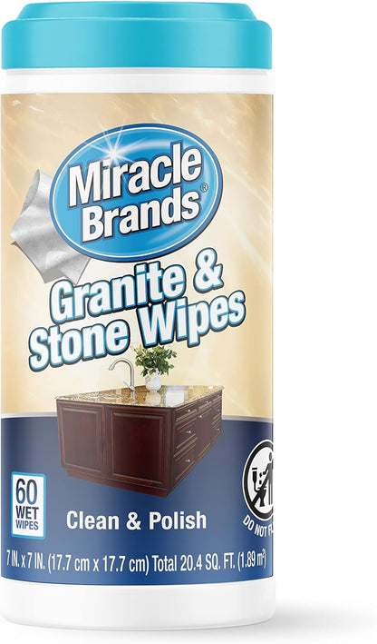 MiracleWipes for Granite & Stone, Clean, Protect, Polish Stone, Marble, Quartz, Slate, Tile, Laminate Surfaces in Kitchen and Bathroom - 30 Count