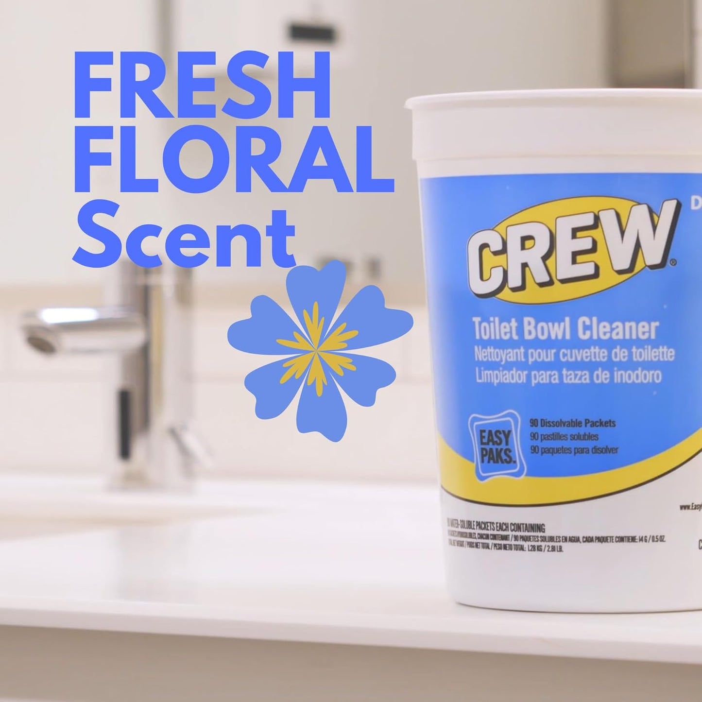 CREW CBD540731 Toilet Bowl Cleaner Easy Paks, Packets Foam & Dissolve to Leave Toilet & Urinal Sparkling Clean, Fresh Floral Scent, Paks, 90-Count