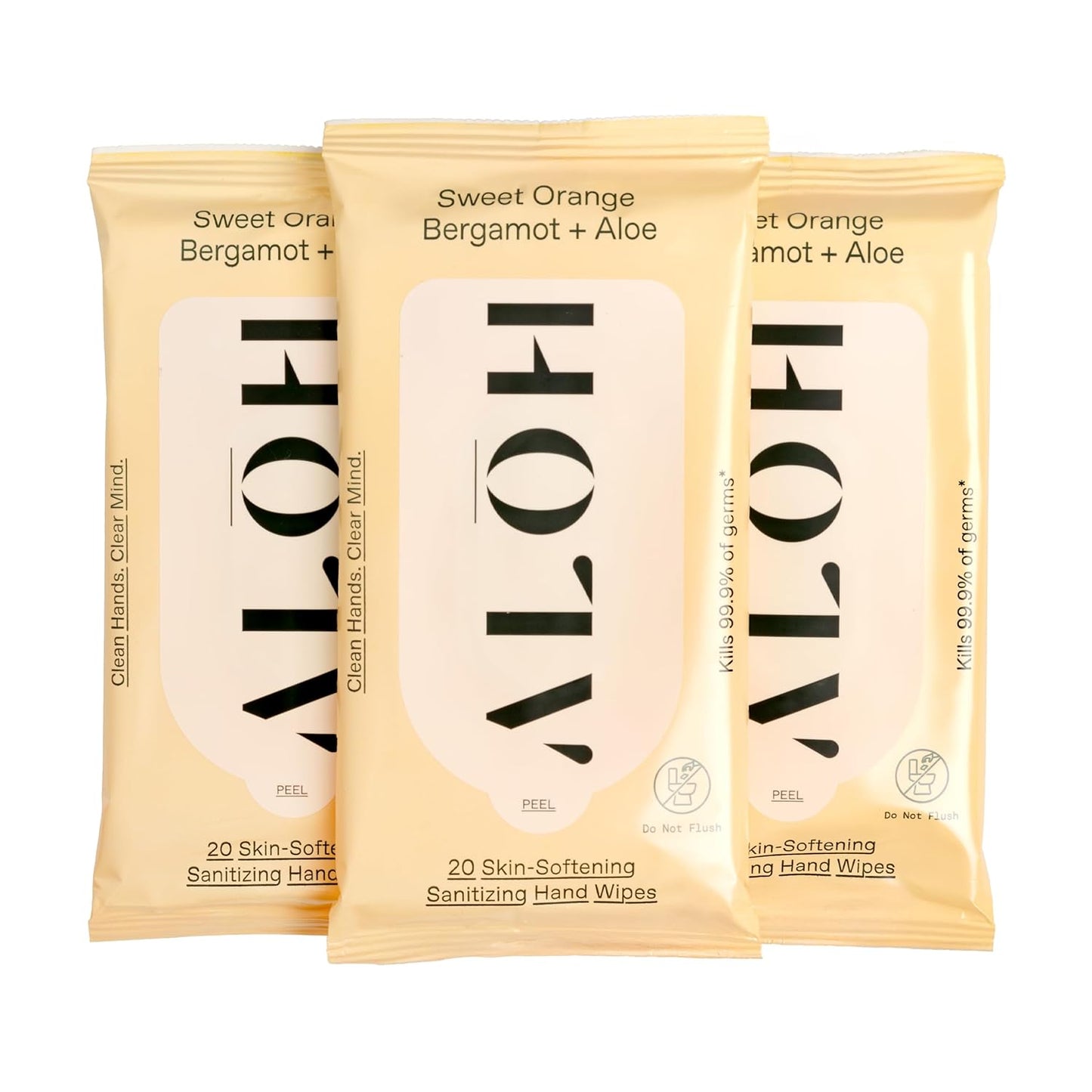 ALŌH Peppermint Eucalyptus + Aloe Sanitizing Hand Wipes - Clean Hands, Clear Mind On The Go Sanitizer for Kids and Adults - Travel Size 3 Pack 20ct Wipes (60 Wipes)