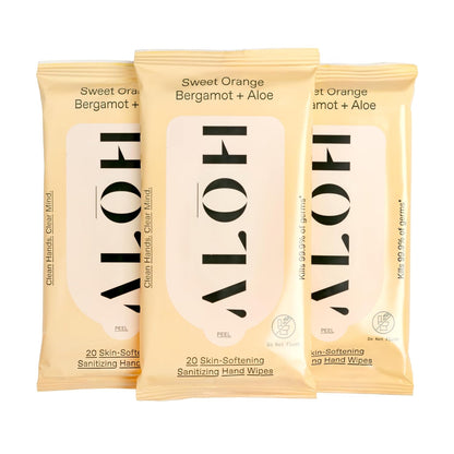 ALŌH Peppermint Eucalyptus + Aloe Sanitizing Hand Wipes - Clean Hands, Clear Mind On The Go Sanitizer for Kids and Adults - Travel Size 3 Pack 20ct Wipes (60 Wipes)
