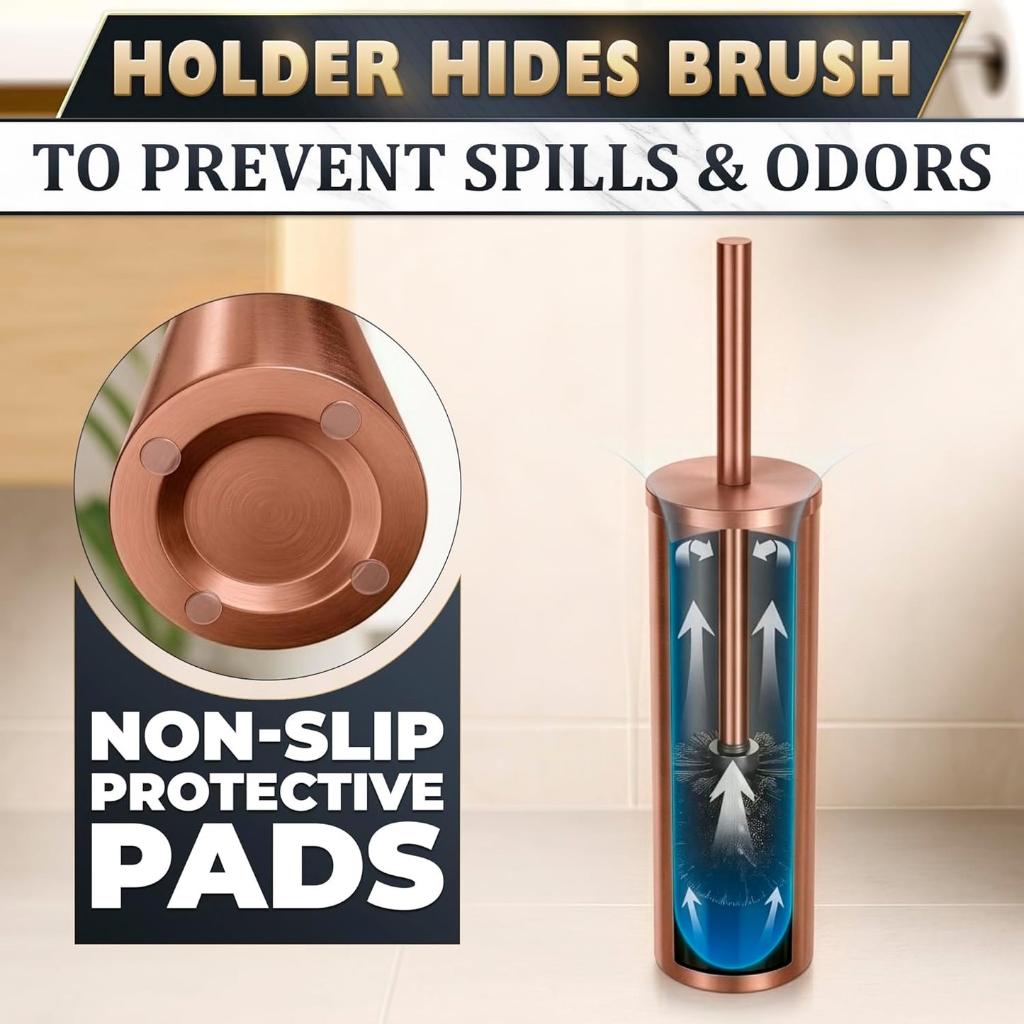 Stylish Stainless Steel Toilet Brush and Holder Set - Silver Toilet Bowl Brush and Holder with Splash Cover, Sturdy Bristles, Corrosion & Scratch Resistant - Elegant Design, Effective Deep Cleaning