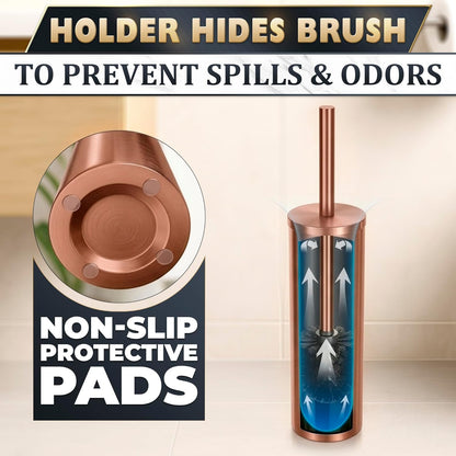 Stylish Stainless Steel Toilet Brush and Holder Set - Silver Toilet Bowl Brush and Holder with Splash Cover, Sturdy Bristles, Corrosion & Scratch Resistant - Elegant Design, Effective Deep Cleaning