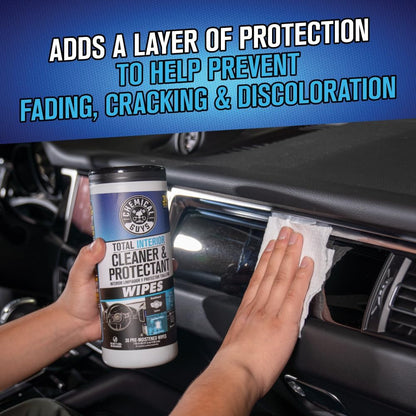 Chemical Guys Total Interior Cleaner & Protectant Wipes – 50 Pack Multi Surface Car Interior Cleaning Wipes for Dashboards, Doors and Seats – Safe for Trucks, SUVs, RVs and Home Use