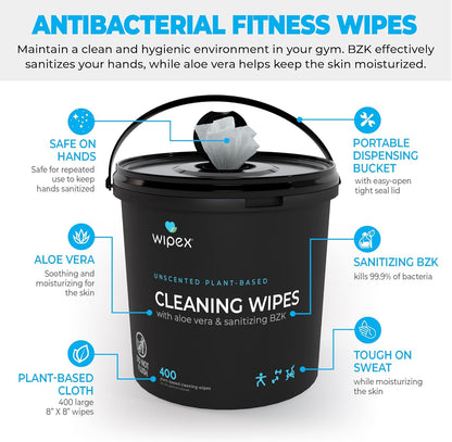 Wipex Gym Wipes Bucket Refill – EWG Verified, 400 Ct Plant-based Fitness Equipment Wipes, Lavender and Vinegar to Clean Surfaces, Safe Yoga Mat Cleaner, Gym Cleaner and Peloton
