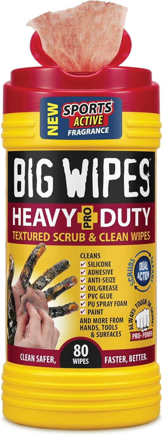 BIG WIPES Heavy Duty Industrial Hand Cleaning Wipes, Textured Scrubbing Degreaser Wipes for Mechanics and Tool Cleaner – 80 Count Canister (1 Pack)
