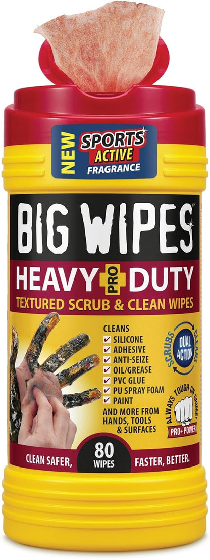 BIG WIPES Heavy Duty Industrial Hand Cleaning Wipes, Textured Scrubbing Degreaser Wipes for Mechanics and Tool Cleaner – 80 Count Canister (1 Pack)