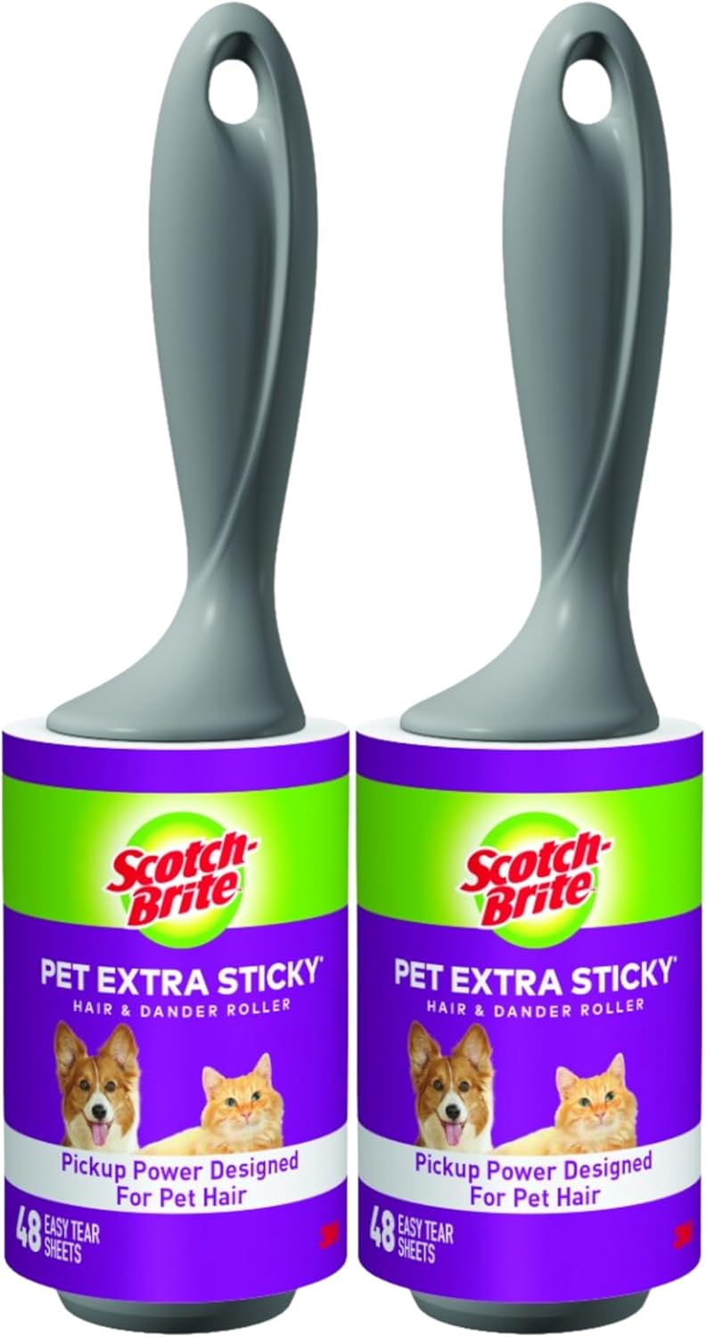 Scotch-Brite Pet Hair Pickup Extra Sticky Lint Roller, Designed for Removing Fur + Fluff on Couches, Clothes, Dog and Cat Beds, & More, 4 Pack, 192 Easy-Tear Adhesive Sheets Total