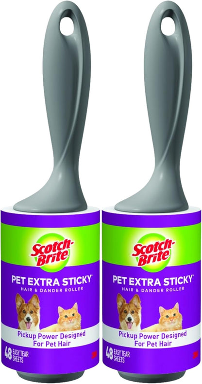 Scotch-Brite Pet Hair Pickup Extra Sticky Lint Roller, Designed for Removing Fur + Fluff on Couches, Clothes, Dog and Cat Beds, & More, 4 Pack, 192 Easy-Tear Adhesive Sheets Total