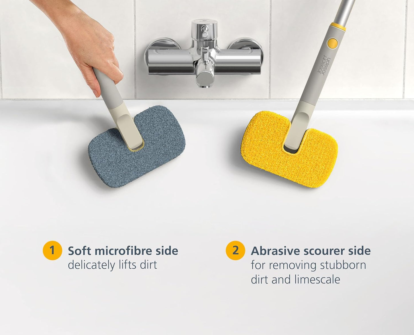 Joseph Joseph CleanTech 2-in-1 Glass Cleaner Shower Squeegee with Washable Microfiber Pad and Space-Saving Foldable Handle