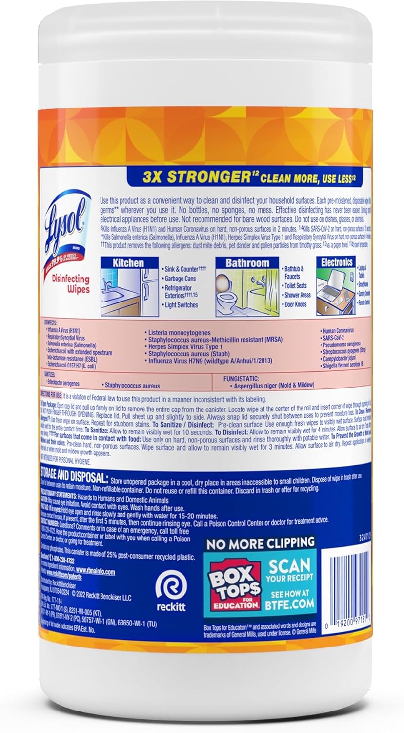 Lysol Brand New Day Disinfecting Wipes - Mango Scent - 80 / Canister - 6 / Carton - White