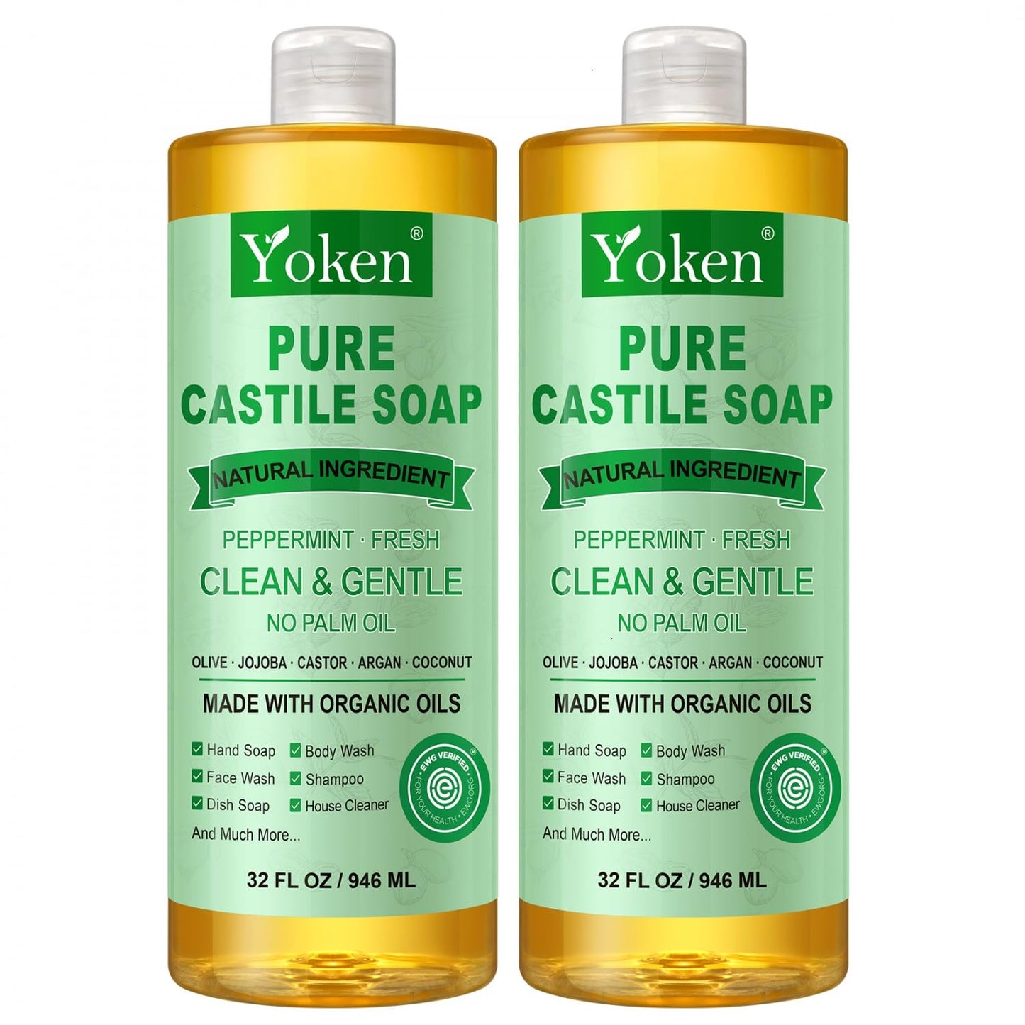 Yoken Castile Soap Liquid EWG Verified(1 Gallon, Unscented) Pure-Castile Liquid Soap for Body, Face, Hand, Pets, Laundry, Dish Soap and More - Made With Organic Oil, Vegan, Clean & Gentle, Versatile